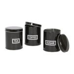 Harbour Housewares 3pc Round Metal Tea Coffee Sugar Canisters Set - Black - Vintage Kitchen Storage Tin Caddy Container Canister Jars with Lid