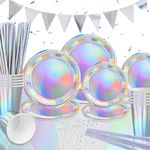 GOLDNICE Party Tableware Set, Party Tableware, Paper Plates Birthday Party with Balloons Napkins Banner for Birthday Decoration Baby Shower (Sliver)