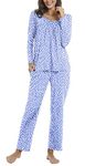 POPYOUNG Women's Fall-Winter 2 Piece Pleated Long Sleeve Pajama Sets Lounge Sleepwear Ladies nightwear Pjs Sets with Pockets L, Spotted Blue