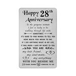 TANWIH 28th Anniversary Card Gifts for Wife, Happy 28 Year Wedding Anniversary Cards Gift for Her Women, Engraved Metal Wallet Insert