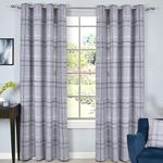 Sleepdown Printed Check Thermal Insulated Eyelet Curtains for Bedroom and Living Room - 66 x 54 - Grey - 2 Panels