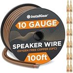 InstallGear OFC 12 Gauge AWG 100ft Speaker Wire 99.9% Oxygen-Free Copper True Spec and Soft Touch Cable - Brown - with 12 Banana Plugs