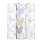 aden + anais 100% Cotton Muslin Metallic Swaddle & Receiving Blankets for Baby Girls & Boys, 120x120cm, Ideal Newborn & Infant Swaddling Wrap Set, Perfect Shower Gifts, 3 Pack, Mickey + Minnie