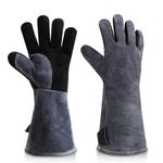 OZERO 14-inch Welding Gloves: Fire 500℃ Heat-Resistants Leather BBQ Gloves Long Sleeve and Insulated Lining Arm Protection for Welder Forge Fireplace Wood Stove Black - grey Large Fireproof Glove