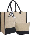Invalidism Jute Beach Bag for Women,Personalized DIY Blank Jute Tote Bag with Makeup Bag,Large Capacity Reusable Shopping Bag Handbag Present Bag for Wedding Birthday Beach Holiday