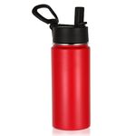 Volhoply Kids Insulated Water Bottle with Straw,16oz Stainless Steel Cold Water Bottles for School,BPA-Free Metal Wide Mouth Cups with Handle Lid,Reusable Double Wall Vacuum Sport Thermos(Red,1)