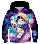 Fanient Girls Hoodie Kids Galaxy Cat Print Pullover Boys Daily School Wear Jumper Cool Style Hoodie for Kids 8-10 Years,M