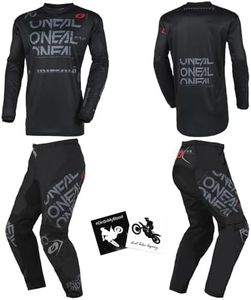 MX Outfit O'Neal Element Static Black Gray Men (W38/XX-Large) Protective Pants Jersey dirt bike bundle motocross off-road combo set