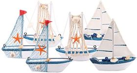 Dedoot Wooden Miniature Sailing Boat, Miniature Mini Sailboat Model Home Decor Set, Pack of 6 Sailboat Decor Sailboat Model Decoration 4.9X 4.3 x 1.2 Inches