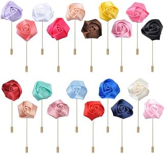 20 Pieces Elegant Rose Flower Men's Lapel Pins Handmade Satin Flower Boutonniere Lapel Pin for Men Suit Wedding Party Groom Jewelry Accessories, Metal, no gemstone