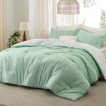 Bedsure Queen Comforter Set - Mint Green Comforter, Cute Floral Bedding Comforter Sets, Gifts for Woman, 3 Pieces, 1 Soft Reversible Botanical Flowers Comforter and 2 Pillow Shams