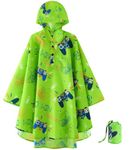 Kids Rain Poncho Reusable Toddler Raincoat Waterproof Rain Jacket for Age 3-15 Portable Rain Wear With Hood Outdoor Green Rain Coat with Pouch Bag for Boys and Girls