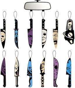 llyinglpdec Horror Car Air Fresheners 12-Pack, Scary Movie Hanging Decorations for Rearview Mirror, Novelty Knife & Chainsaw Design Freshies, Halloween Car Accessories Gift Set (12knife)