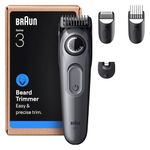 Braun Beard Trimmer Series 3, plus 4 Styling Tools, Ultra Sharp Blade, 50 Min Runtime, 40 Lengths, BT3525, Grey