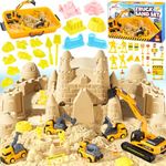 UPDOKIT Play Sand Construction Set, Sand Pit Toys 2lbs Sand with 4 Construction Vehicles, 6 Castle Molds, Sand Moulds and Sand Tools, Sandbox with Lid, Sensory Play for Kids Boys Girls Age 3 4 5 6 7+