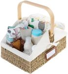 StorageWorks Wicker Diaper Caddy Organizer, Baby Diaper Caddy Basket with Liner, Handwoven Diaper Caddy for Car, Seagrass Baby Toy Basket with Handles, 1 Pack