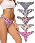 VOENXE Seamless Women Underwear Thongs,No Show Ladies Thong,No Line Breathable Panties,Soft Invisible Undie for Women 5 Pack