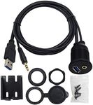 Duttek USB&3.5mm Panel Flush Mount Cable, USB 3.0 & 3.5MM Male to Female AUX Extension Mount, Dash Mount, Flush Mount, Panel Mount Cable, for Car, Boat, Motorcycle 1M/3.3FT