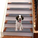 Jorviz Bullnose Carpet Stair Treads Set of 14 Soft Non Slip Self Adhesive Indoor Stair Protectors Pet Friendly Rugs Covers Mats Skid Resistant Washable Rubber Backing Stone Grey (9.5" x 30"x1.2")