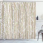 ABAKUHAUS Birch Tree Shower Curtain, Forest Fresh Foliage Nature Abstract Trunks Black Spots, Cloth Fabric Bathroom Decor Set with Hooks, 70 Inches, Tan Pale Green Black