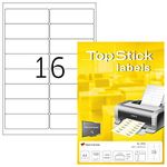 TopStick Self Adhesive Address Labels, 16 Labels per A4 Sheet, 100 Sheets, 99.1 x 33.9 mm, 1600 Labels, Blank Mailing Labels Stickers, Sticky Labels for Laser & Inkjet Printer, White