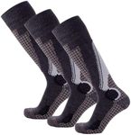 Pure Athlete High Performance Wool Ski Socks - Thermal Warm Merino Wool OTC Sock, Men Women (3 Pairs - Black/Grey/Silver, Large)