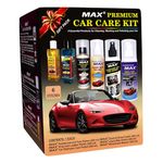 MAX Premium Car Care Kit (Pack of 6 Items of 200 ML Each, 1 Pc Microfiber Cloth 350 GSM, 4 Pcs Foam Applicators and 1 Pc Leather Keychain) for Car Cleaning, Washing, Conditioning, Rubbing and Polishing