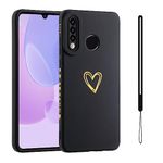 ESONG Fashion Case for Huawei P30 lite/Honor 20S/Huawei nova 4e,Shockproof Protective Soft Flexible Silicone TPU Bumper Cover with Cute Love-heart Pattern/Wrist Strap,for Girls/Women Ladies-Black