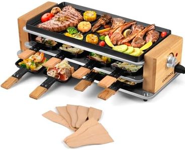 Raclette Table Grill, CUSIMAX Electric Indoor Grill, Korean BBQ Grill with Removable 2 in 1 Non-Stick Grill Plate, 8 Cheese Pans & Wooden Spatulas, Ideal for Parties, Wooden Base New Model