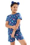 Ninos Dreams Girls 100% Cotton Half Sleeves Coord Set with Shorts/Day wear Set/Nightwear Set (10-12 Years, Blue 1)