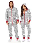 Tipsy Elves Christmas Onesies for Adults - Comfy Unisex Matching Holiday Jumpsuits with Convenient Pockets, Grey Moose, Medium