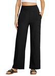 Willit Women's Wide Leg Yoga Pants with Pockets Stretch Loose High Waist Comfy Soft Casual Lounge Sweatpants 28" Black L