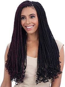 FreeTress Equal Synthetic Hair Braids Double Strand Style Cuban Twist Braid 24" (6-Pack, 1B)