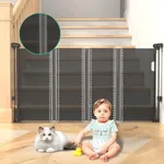 Retractable Baby Gates with Reinforced Strips, 33”*55” One-Side Operation Mesh Baby/Dog/Pet/Cat Gate, Child Safety Retracable Gate with 2 Avoid Skirting Board for Doorways Indoor/Outdoor,Black