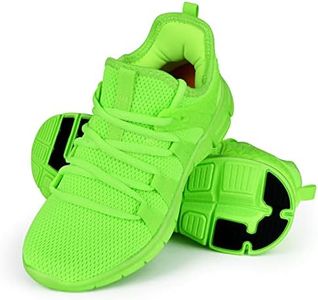 INZCOU Running Walking Shoes Lightweight Tennis Shoes Non Slip Gym Workout Shoes Breathable Mesh Walking Sneakers Fluorescent Green 6women / 5men