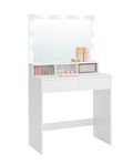VASAGLE Kailyn Collection - Dressing Table, Vanity Table with Mirror, LED Lights with 3 Colours and Adjustable Brightness, 2 Drawers and 3 Compartments, Modern Makeup Desk, Cloud White RDT120WB01