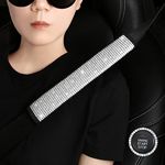 HighnessHwoo Bling Car Seatbelt Covers for Women Girls, Rhinestone Crystal Velvet Seat Belt Cushion Pad Cover Protector, Diamond Shine Safety Shoulder Pad, Car Interior Accessories, 2pcs, Silver 25cm