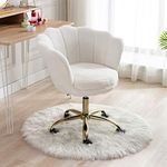 Wahson Swivel Task Desk Chair Height Adjustable with Gold Base for Home Office Bedroom/Vanity (White, Faux Fur)