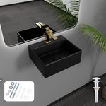 Davivy 13.2"x11.4" Wall Mounted Matte Black Samll Rectangle Vessel Sink with Pop Up Drain and Installation Kit,Bathroom Sink Above Counter,Ceramic Vessel Sink (Small,Dual Installation Method)