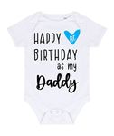 Miammo Happy 1st birthday as my Daddy (blue heart) personalised family [BBY7] baby grow vest, 3-6 months, White