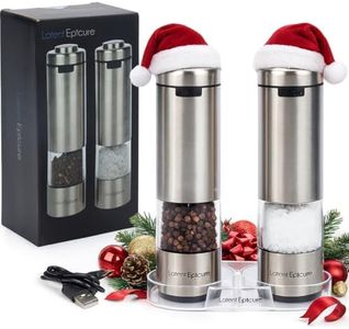 Latent Epicure USB-C Electric Salt and Pepper Grinder Set (Pack of 2) - Stainless Steel Salt & Pepper Mills with LED Light - Complimentary Mill Rest- One Handed Operation Adjustable Ceramic Grinders