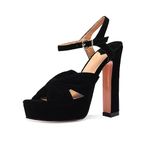 JiaBinji Women's Platform Sandals 4 Inches Chunky Heel Ankle Strap Strip Sandals, Black, 7