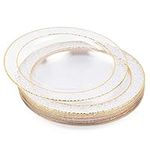 MATANA - 20 10" Premium Multi-Use Plastic Dinner Plates with Gold Rim - 26cm for Wedding Anniversary and Birthday Party