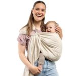 Linen Boba Ring Sling Baby Carrier Newborn to Toddler - Lightweight & Breathable Bamboo Viscose Blend Baby Sling Carrier, Hip-Healthy Baby Wrap Carrier for Front & Hip Carry, 8-35 lbs (Pampas)