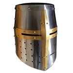 Generic, Medieval Knight Helmet Spartan Helmet Templar Helmet Mason's Brass Cross with inner liner chin strap, Medium