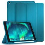 CACOE Case Compatible with iPad 9th Generation 2021/8th Generation 2020/7th Generation 2019, 10.2 Inch Case with Pencil Holder, Soft TPU Back Cover Auto Wake/Sleep, Peacock Blue