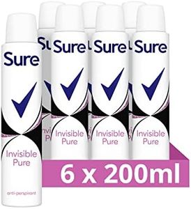 Sure Invisible Pure Anti-Perspirant Aerosol pack of 6 deodorant for women that protects against white marks and yellow stains for 48-hour sweat and odour protection 200 ml