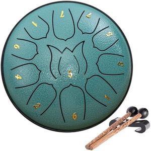Steel Tongue Drum 6 Inch 11 Notes Hand Drum, Chakra Tank Drum Steel Percussion Padded Travel Bag Sticks Music Book, Sound Healing Instruments for Musical Education Entertainment Meditation (Malachite)