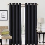 EASELAND Blackout Curtains 2 Panels Set Thermal Insulated Window Treatment Solid Eyelet Darkening Curtain for Living Room Bedroom Nursery,Black,66x72 Inches