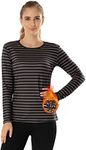 MANCYFIT Thermal Underwear for Women Fleece Lined Shirt Long Sleeve Base Layer Striped Shirt Black Small